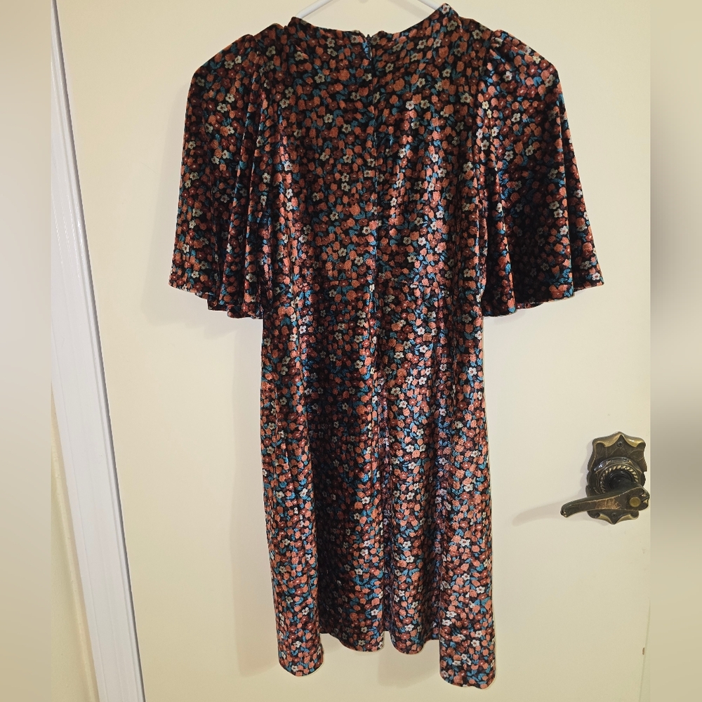 Zara Multicolor Floral Velvet Mini Dress Size: XS - Picture 7 of 7